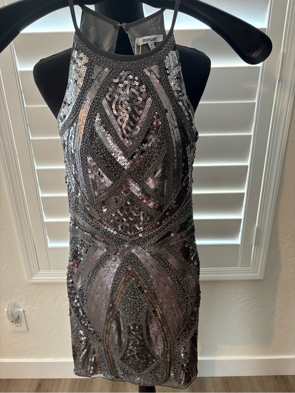 Minuet Petite Silver Sequin Halter Dress